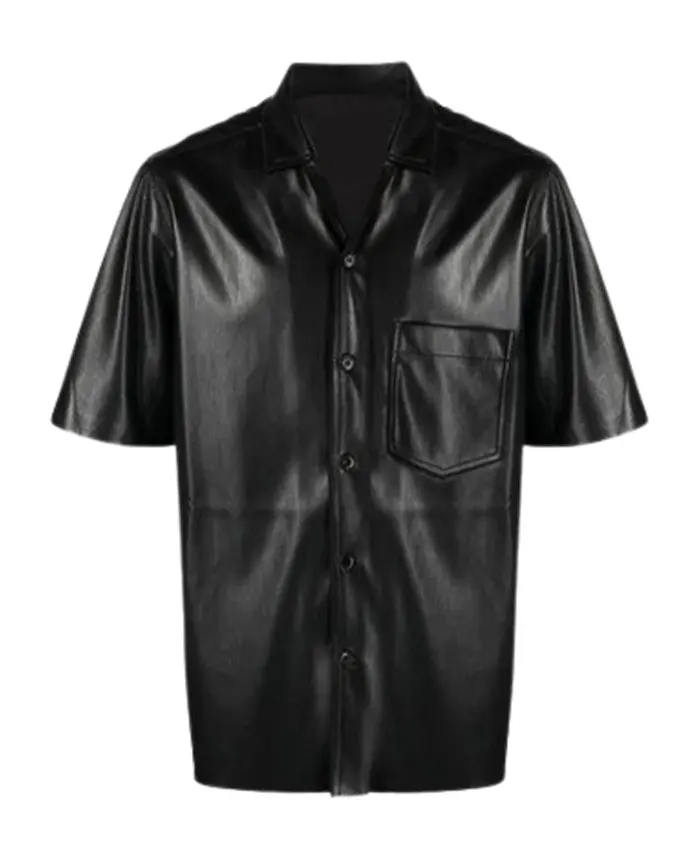 Men’s Black Half-Sleeves Leather Shirt