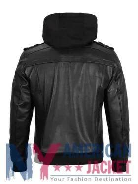 Men's Black Hooded Leather Bomber Jacket