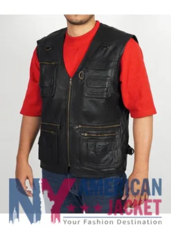 Men’s Black Leather Workwear Safari Vest