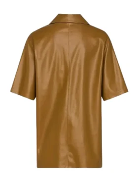 Men’s Half-Sleeves Khaki Leather Shirt