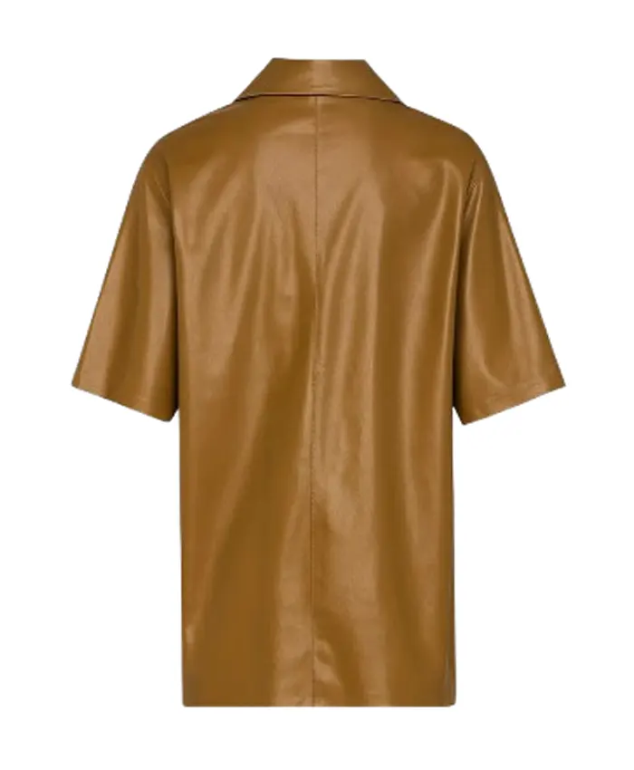 Men’s Half-Sleeves Khaki Leather Shirt