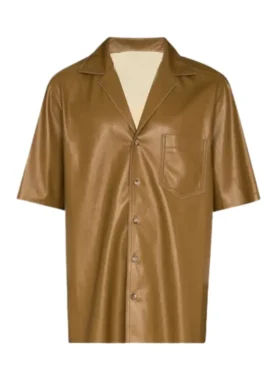 Men’s Khaki Half-Sleeves Leather Shirt