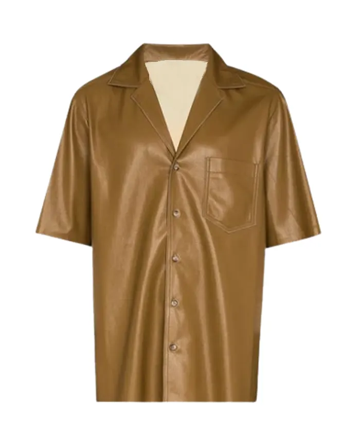 Men’s Khaki Half-Sleeves Leather Shirt
