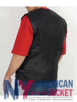 Men’s Leather Workwear Black Safari Vest