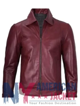 Men’s Maroon Cafe Racer Leather Jacket