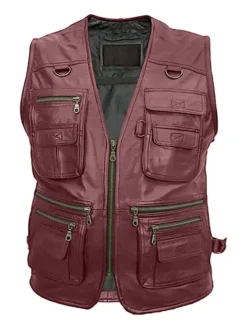 Men’s Pockets Military 10 Leather Vest