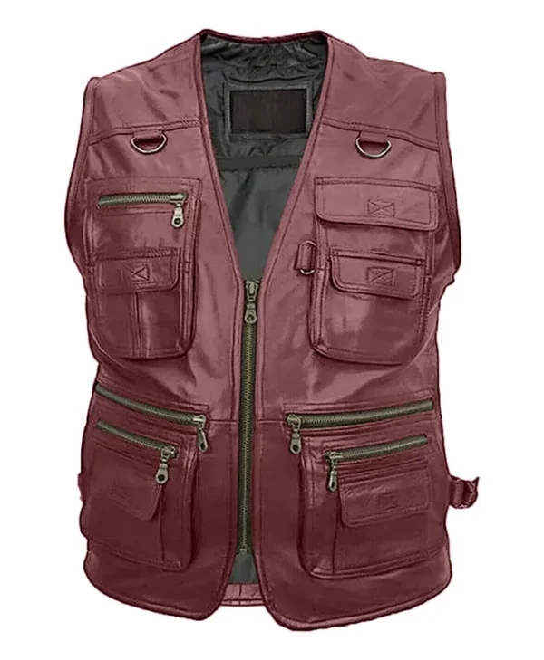 Men’s Pockets Military 10 Leather Vest