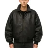 Men’s Premium Black Bomber Oversized Leather Jacket