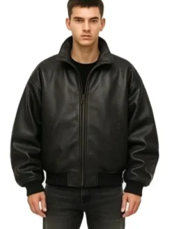 Men’s Premium Black Bomber Oversized Leather Jacket