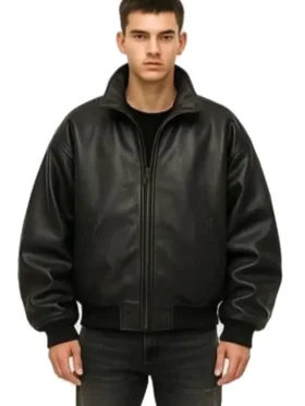 Men’s Premium Black Bomber Oversized Leather Jacket