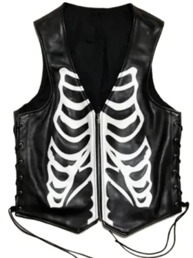 Men's Skeleton Black Leather Vest