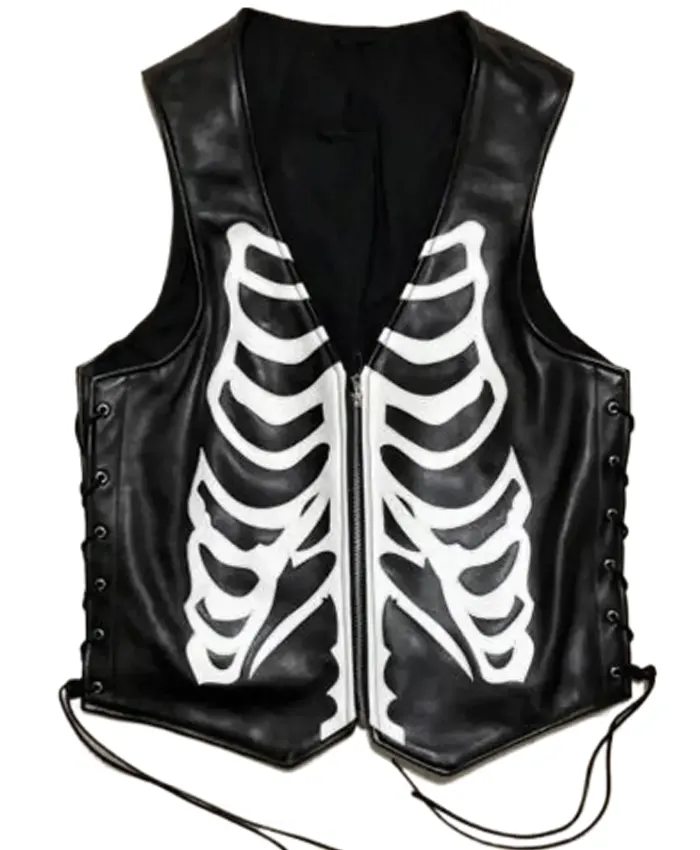 Men's Skeleton Black Leather Vest