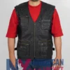 Men’s Workwear Black Leather Vest Safari