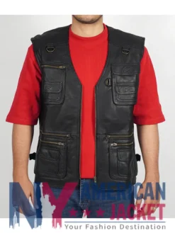 Men’s Workwear Leather Safari Black Vest