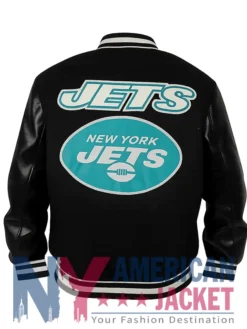 NY Jets Mashup Rib Varsity Wool Leather Jacket