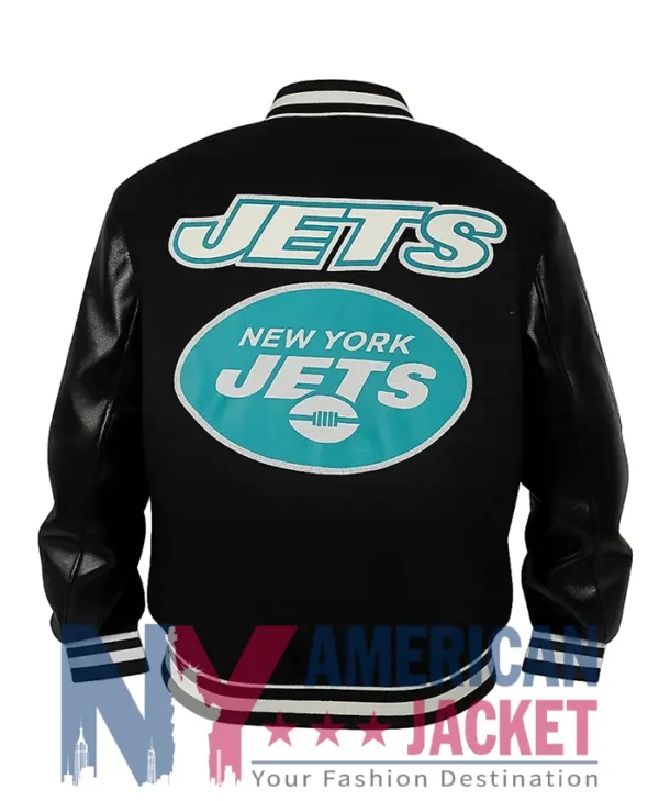 NY Jets Mashup Rib Varsity Wool Leather Jacket