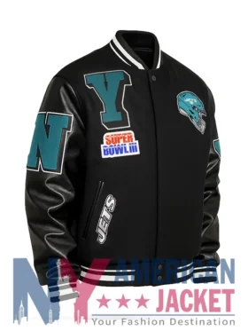 NY Jets Mashup Rib Wool Leather Varsity Jacket