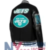 NY Jets Mashup Rib Wool Varsity Leather Jacket