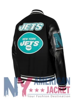 NY Jets Mashup Rib Wool Varsity Leather Jacket