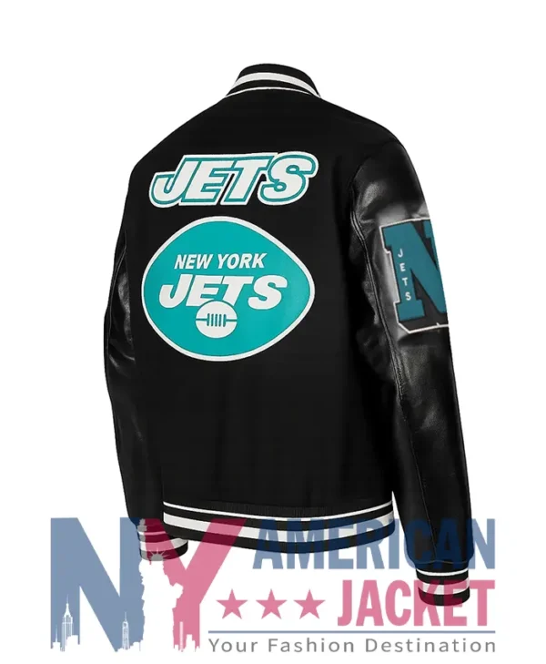 NY Jets Mashup Rib Wool Varsity Leather Jacket