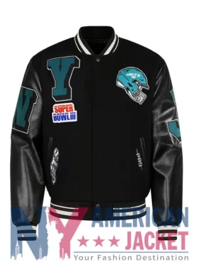 NY Jets Mashup Wool Rib Varsity Leather Jacket