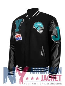 NY Jets Rib Wool Mashup Varsity Leather Jacket