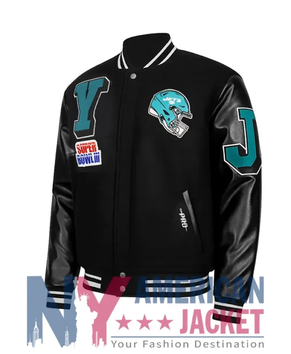 NY Jets Rib Wool Mashup Varsity Leather Jacket