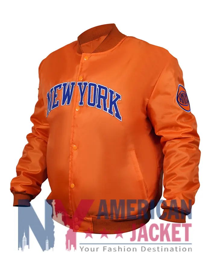 NY Knicks Orange Satin Varsity Jacket