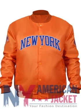 NY Knicks Orange Varsity Satin Jacket