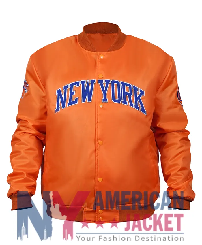 NY Knicks Orange Varsity Satin Jacket