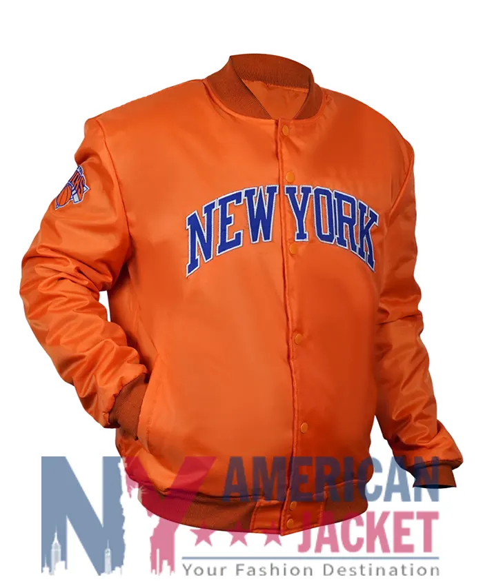 NY Knicks Satin Varsity Orange Jacket