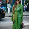Olivia Munn 2025 LFW Erdem Show Green Long Trench Coat