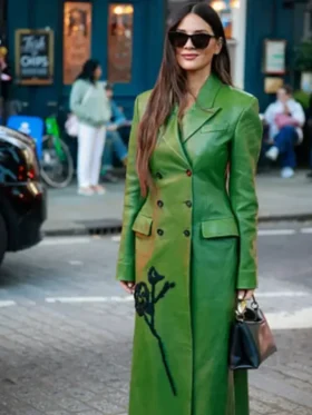 Olivia Munn 2025 LFW Erdem Show Green Long Trench Coat