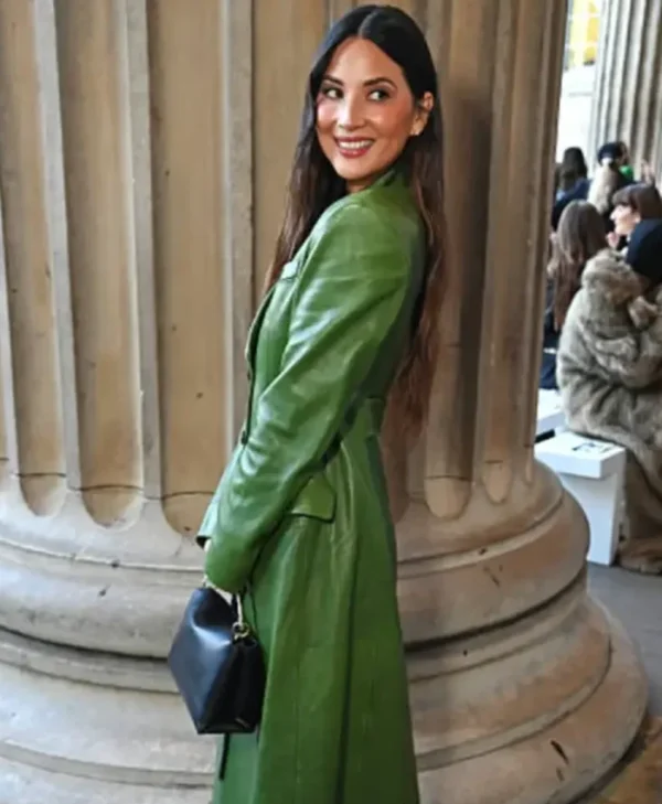 Olivia Munn Erdem Show 2025 LFW Green Long Coat For Women