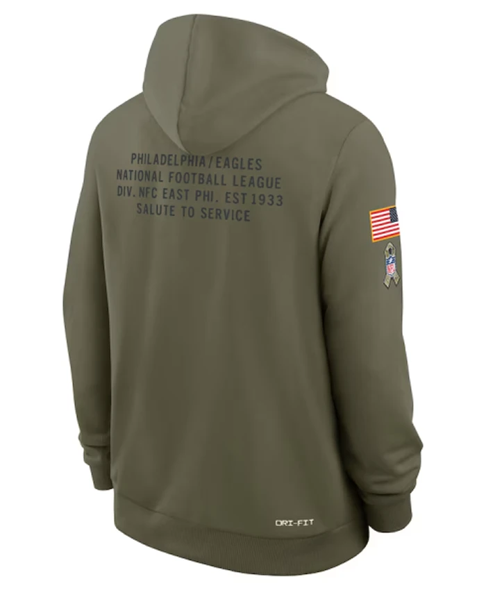 Philadelphia Eagles Olive 2025 Salute To Service Sideline Hoodie