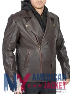 Scott Wilsons Brown Hooded Motorcycle Leather Jacket