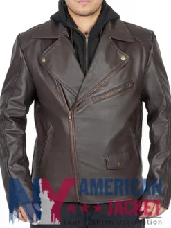 Scott Wilsons Brown Motorcycle Hooded Leather Jacket