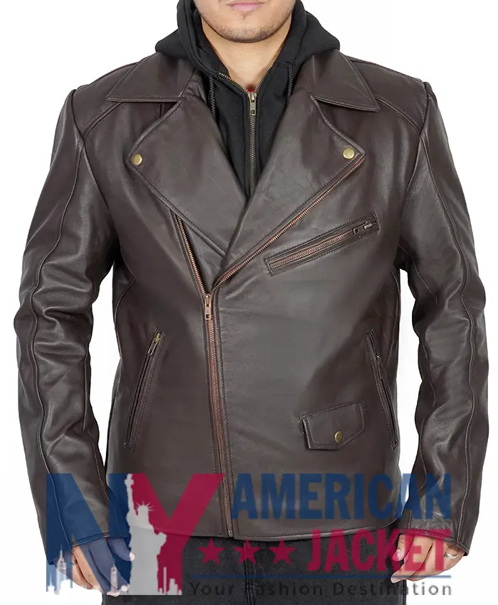 Scott Wilsons Brown Motorcycle Hooded Leather Jacket