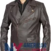 Scott Wilsons Hooded Brown Motorcycle Leather Jacket