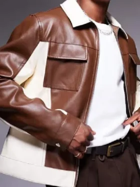 Sistas S09 Leather White And Brown Jacket