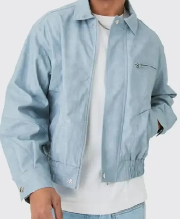 The Inheritance S01 Ice Blue Bomber Leather Jacket