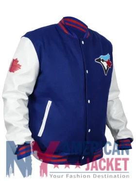 Toronto Blue Jays Leather Blue And White Wool Jacket