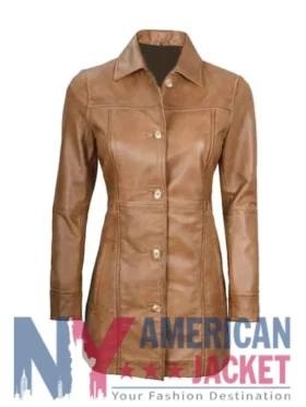 Women’s Camel Brown Real Leather Coat