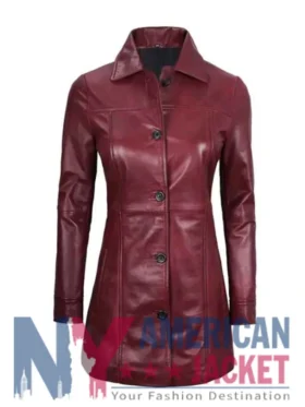 Women's Maroon Real Leather Coat