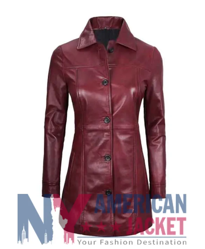 Women's Maroon Real Leather Coat