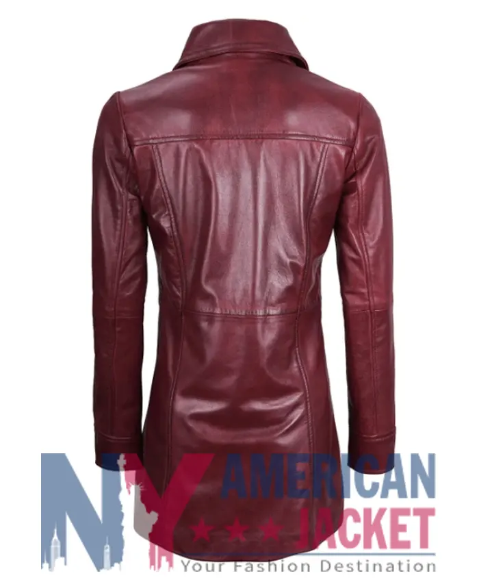 Women's Real Leather Maroon Coat