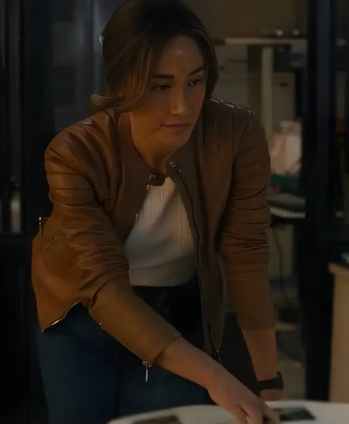 Ballard S01 Maggie Q Brown Leather Jacket