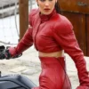 Bella Hadid The Beauty 2025 Cropped Red Moto Jacket