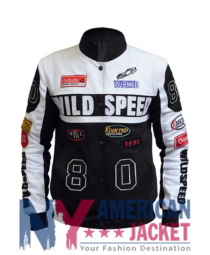 Berna J Edikted Moto Black And White Bomber Jacket