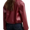 Burgundy Leather Bubble Hem Bomber Jacket